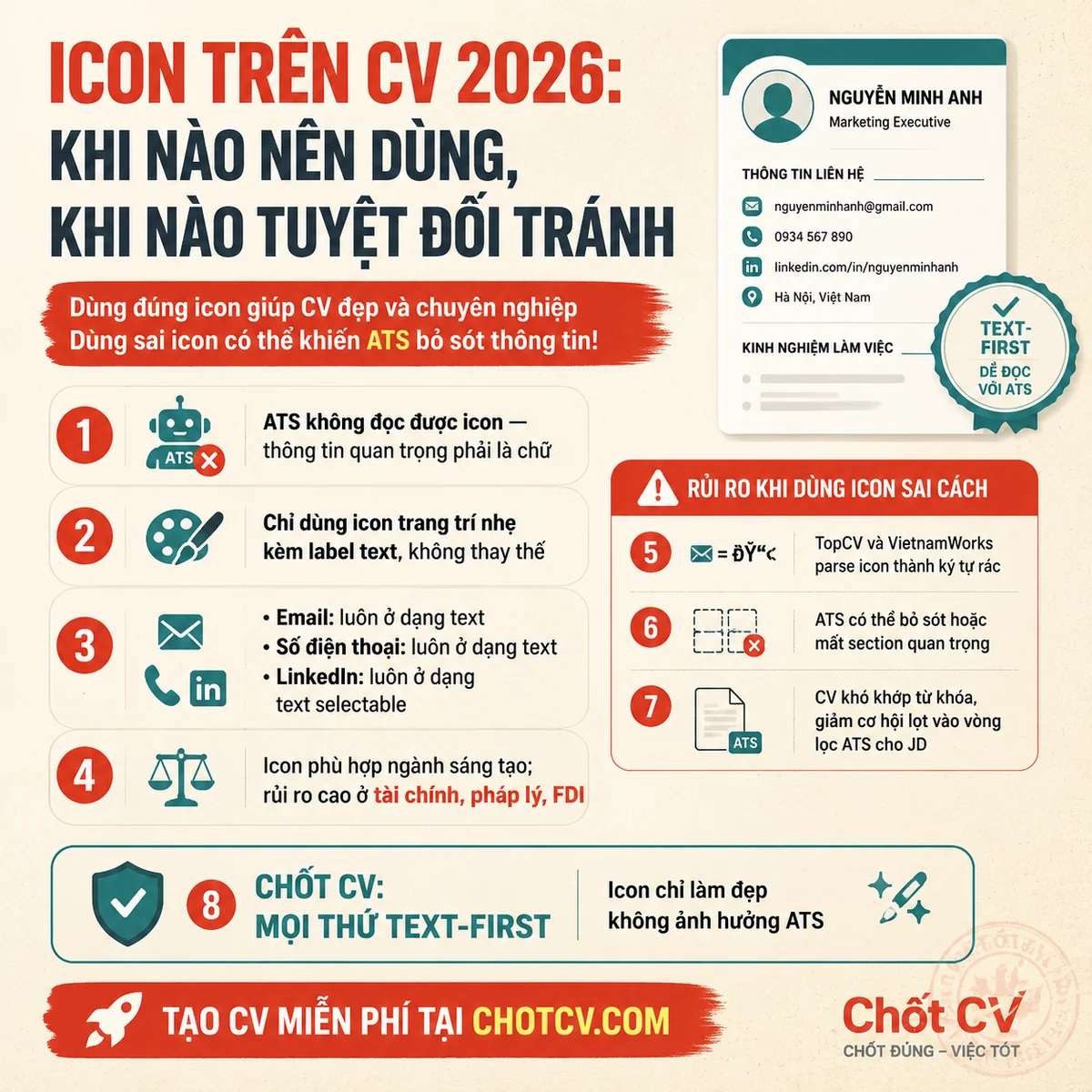 CV Icons in 2026: When to Use, When to Avoid